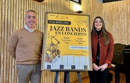 RAY JIMÉNEZ Y AZUCENA CEPEDELLO CON EL CARTEL ANUNCIADOR,