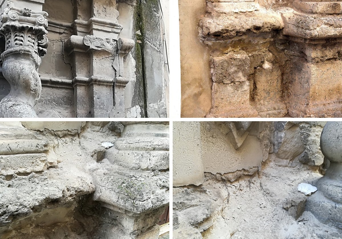 Algunas de las partes de la fachada que presentan un serio deterioro.