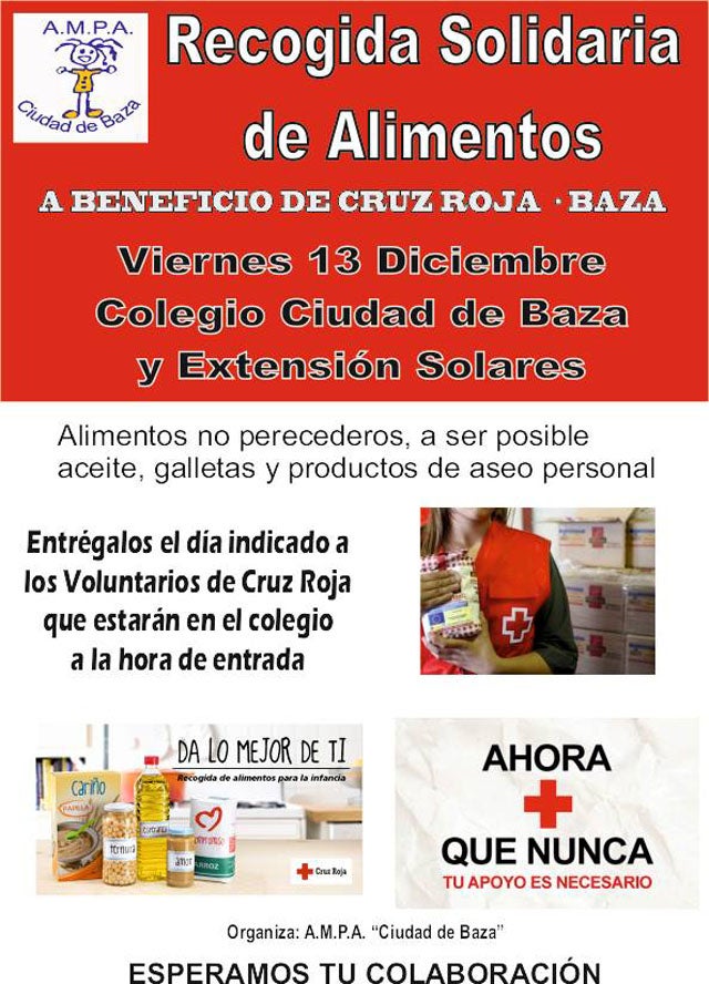 El colegio ´Ciudad de Baza´ organiza una recogida de alimentos para Cruz Roja
