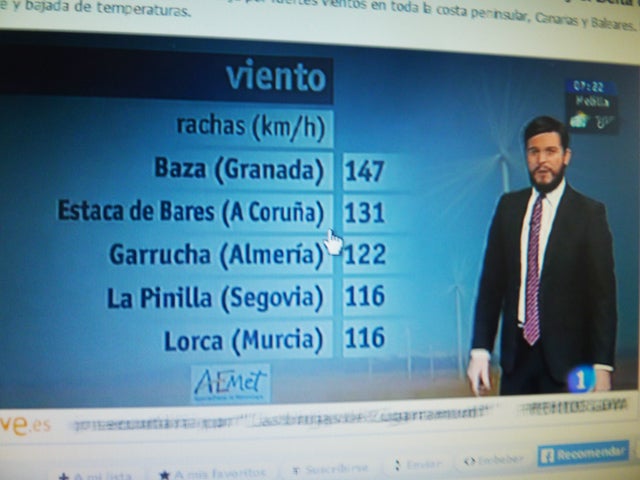 Rachas de vientos de 147 kilómetros en Baza