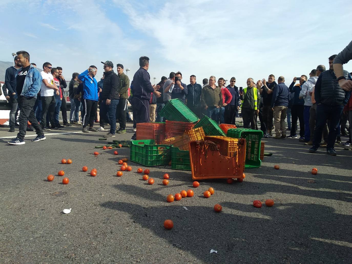 Miembros de las principales organizaciones agrarias y representantes del PP, Ciudadanos y Vox se concentran en el Polígono La Redonda de El Ejido por la crisis de rentabilidad de los productos hortofrutícolas.