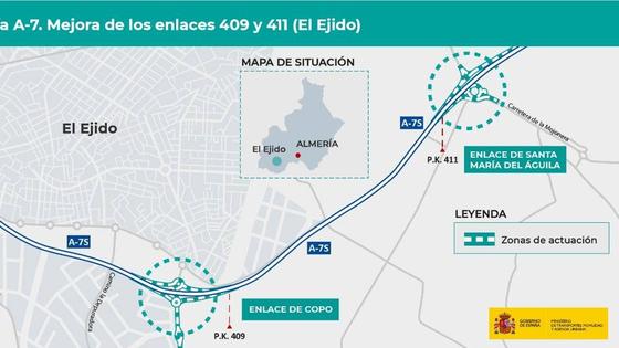 Aprobado el proyecto definitivo de trazado para mejorar dos enlaces de la autovía A-7 en El Ejido