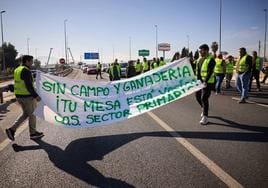 Agricultores protestando en Granada, ayer.