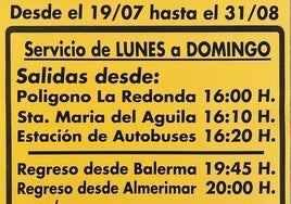 Cartel de una de las líneas de servicio de autobús.