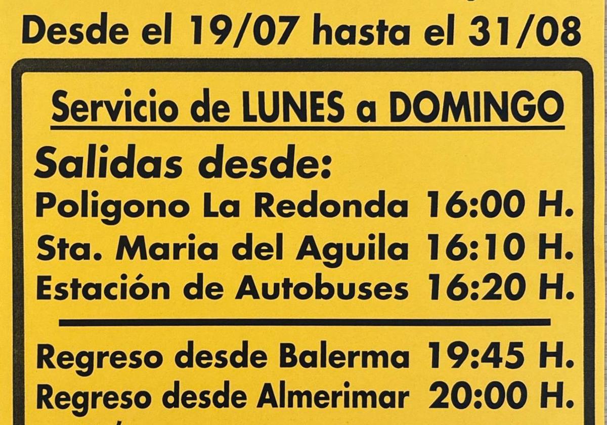 Cartel de una de las líneas de servicio de autobús.