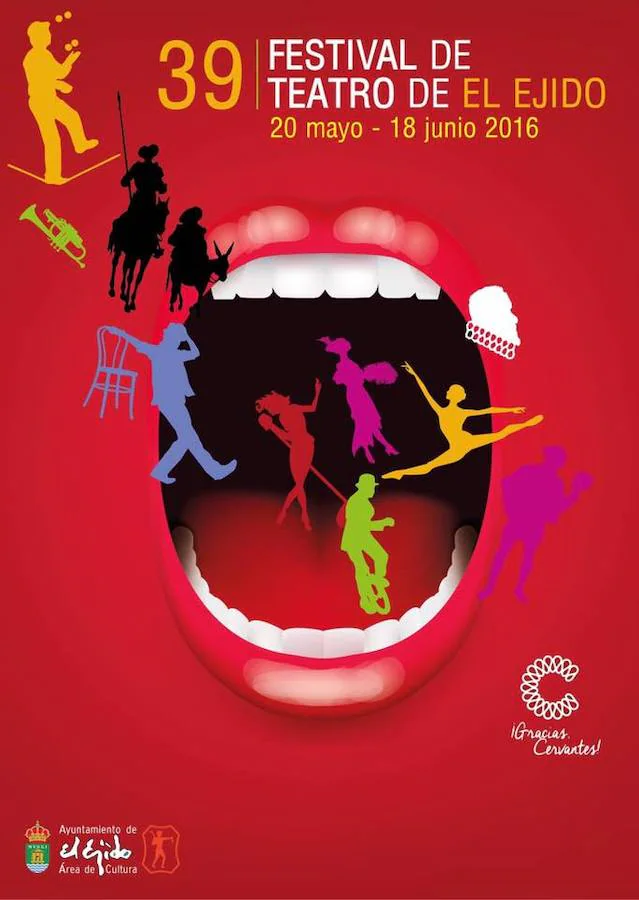 Cartel de la XXXIX Edición del Festival de Teatro de El Ejido, que homenajea a Cervantes. 