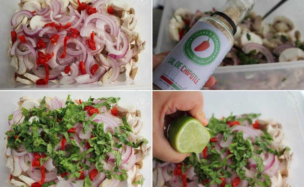 Receta: cómo hacer ceviche de champiñones con lima y guindilla