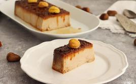 Presentación del flan de castañas