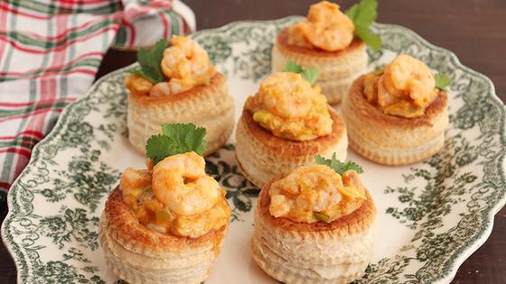 Receta de volovanes rellenos de langostinos y puerros