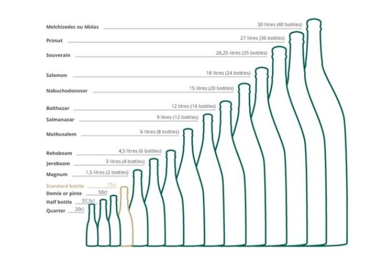 Tipos y tamaños de las botellas.