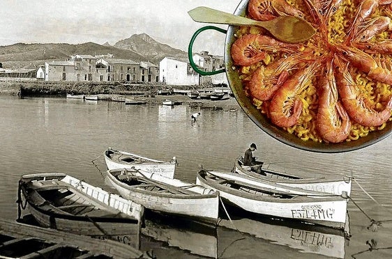 Barcas de pescadores en el Grao de Gandía, en los años 30 e imagen de una fideuá.