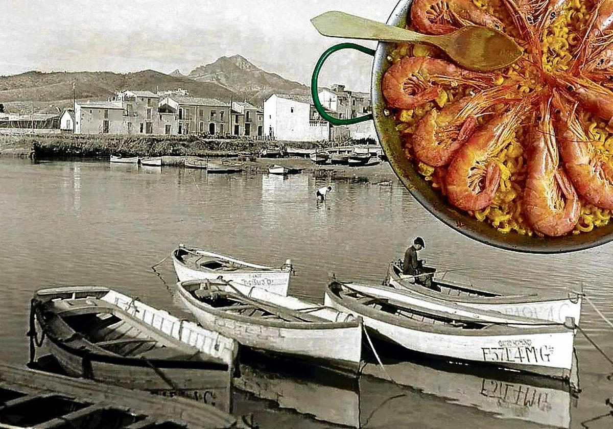 Barcas de pescadores en el Grao de Gandía, en los años 30 e imagen de una fideuá.