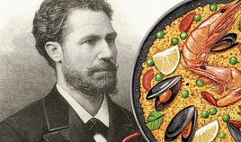 Ilustración de paella y retrato de Julián Gayarre en 1880. Biblioteca nacional de españa