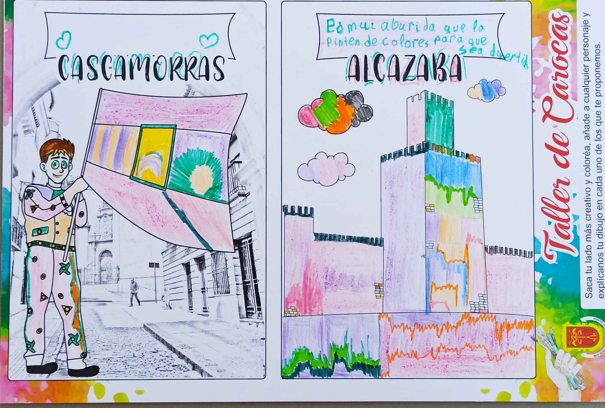 Trabajos del taller de aprendizaje para elaborar carocas organizado por la concejalía de Fiestas del Ayuntamiento de Guadix, dirigido a niños y niñas con edades comprendidas entre los 7 y los 12 años y que ha sido impartido por la asociación Atani