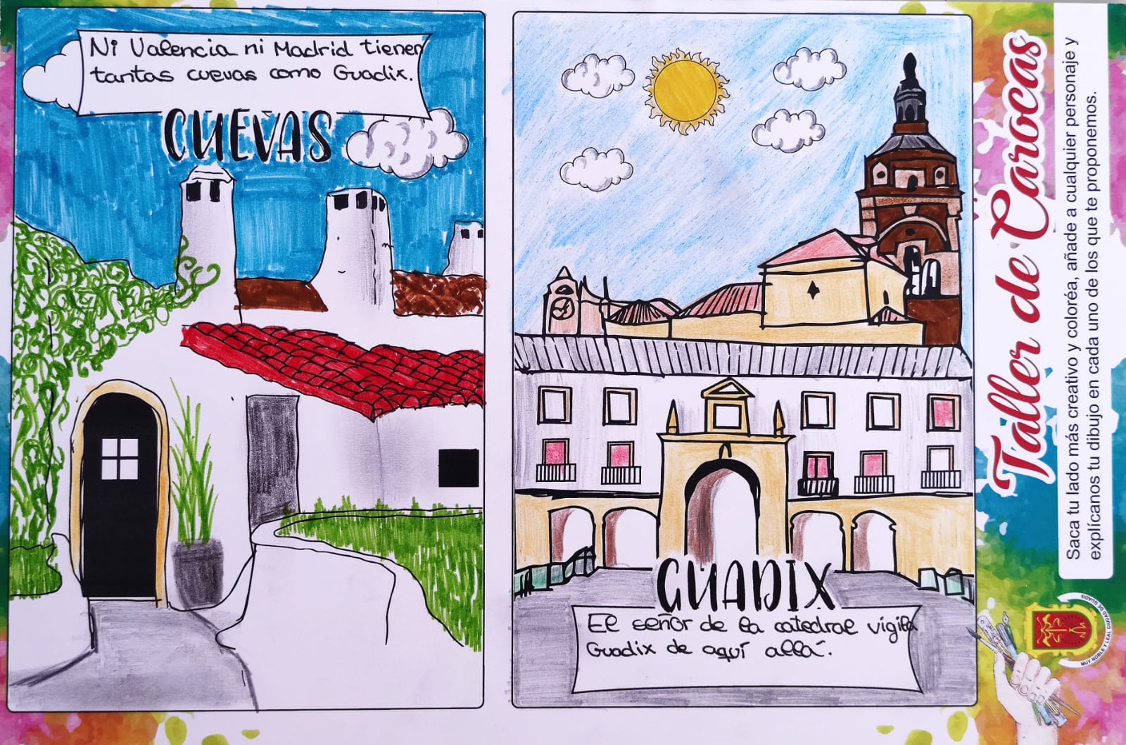 Trabajos del taller de aprendizaje para elaborar carocas organizado por la concejalía de Fiestas del Ayuntamiento de Guadix, dirigido a niños y niñas con edades comprendidas entre los 7 y los 12 años y que ha sido impartido por la asociación Atani