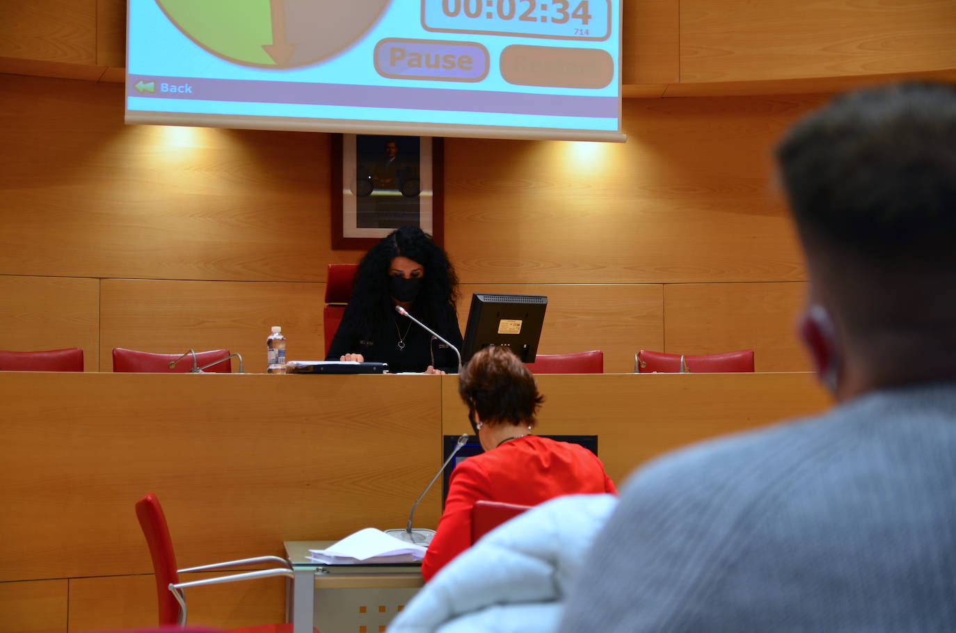 Elena Duque, alcaldesa de Huétor Vega, lee la declaración institucional.