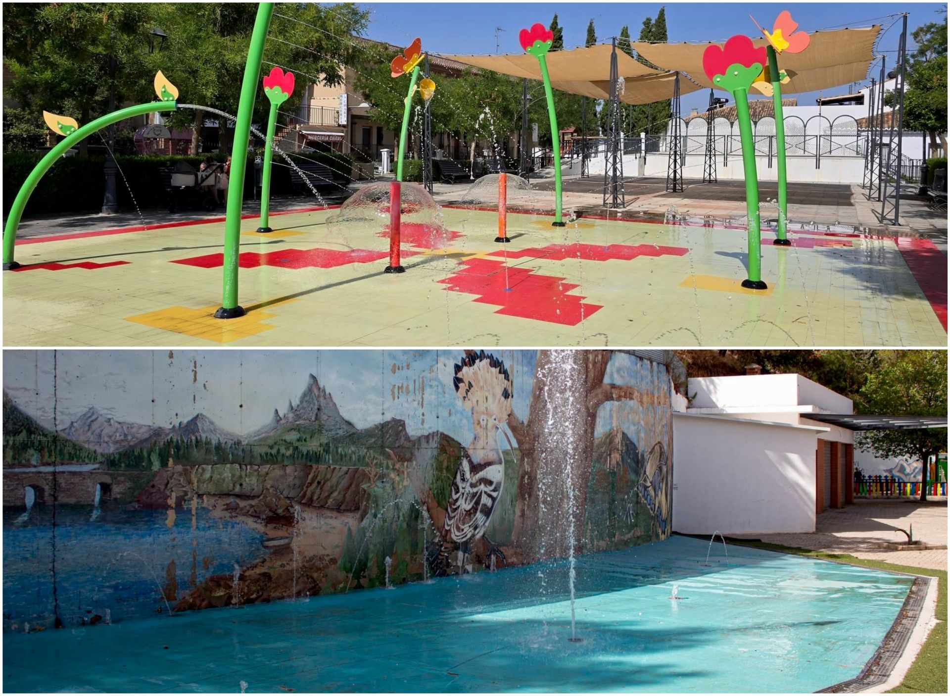 El 'splash park' de la plaza Abdal Malik y la fuente de chorros del Parque de la Nava.