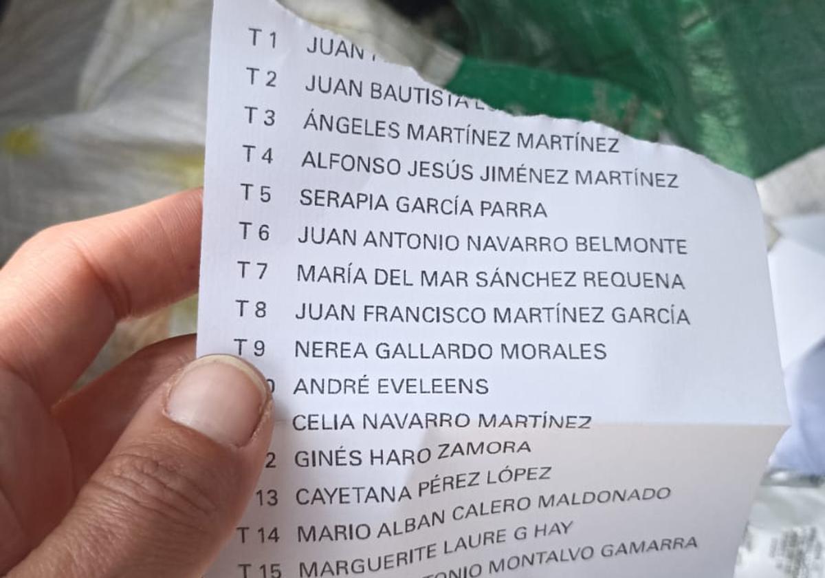 Papeletas de la lista del PP de Pulpí encontradas en un contenedor.