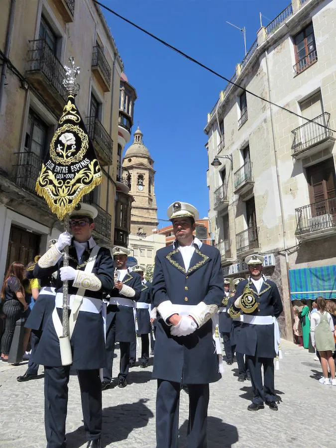 Los pequeños 'hebreos' acompañaban un año más a 'La Borriquilla', que este año salía de nuevo del Convento de Santa Clara, desde donde fue trasladada en procesión litúrgica a la Iglesia de la Encarnación para allí salir en estación de penitencia a mediodía. 