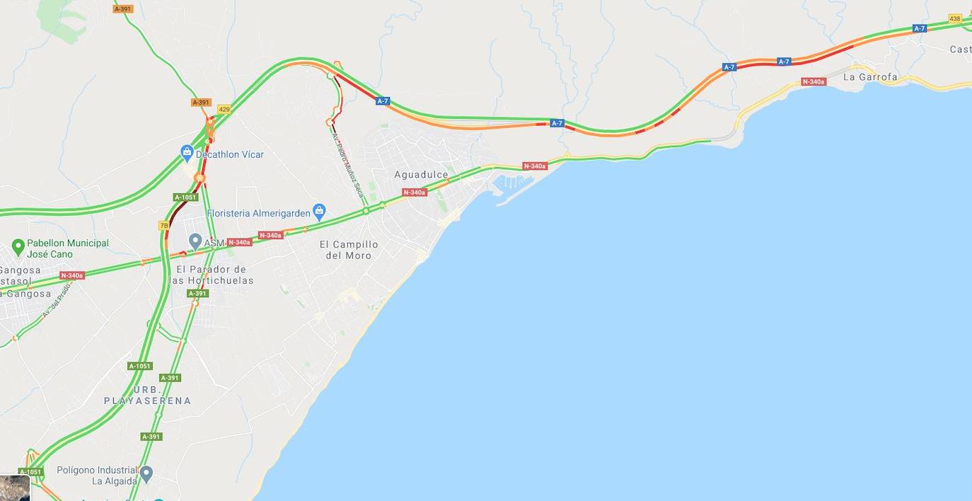 Retenciones este jueves en los accesos a la A7 de El Parador y Aguadulce