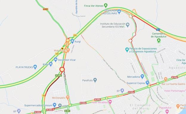 Imagen del tráfico a las 7.45 de la mañana, donde sí hubo retenciones, especialmente en el tramo final de la Variante. 