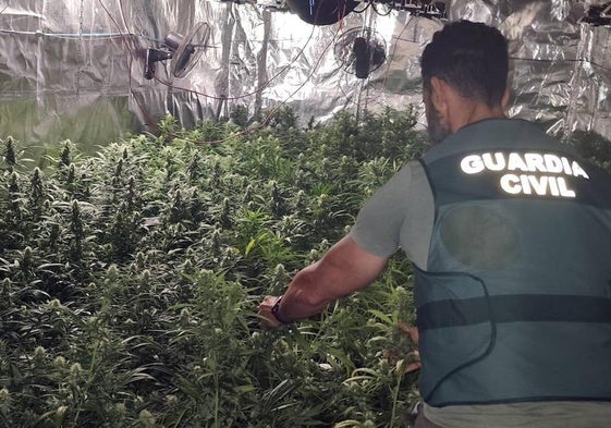 Un agente de Guardia Civil en la nave.