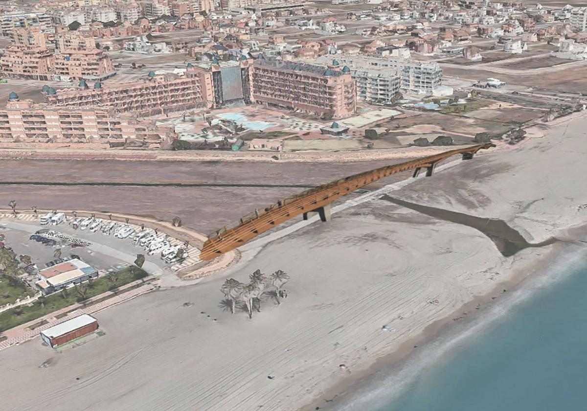 Boceto del futuro puente peatonal que conectará el Paseo Marítimo de la Romanilla con Las Salinas.