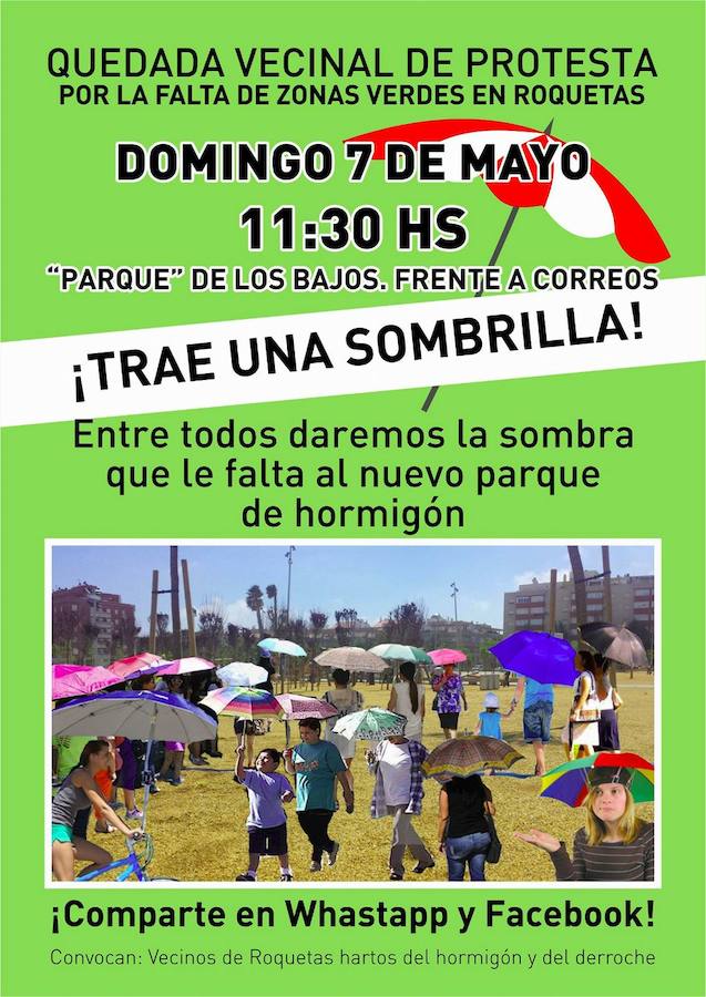 Organizan una quedada con sombrillas para pedir sombra en el parque de Los Bajos
