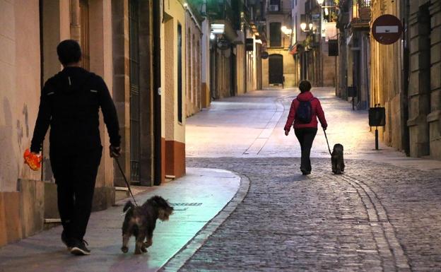 Imagen principal - Paseando a dos mascotas por la calle Real, vista de la Corredera y control policial en una avenida.