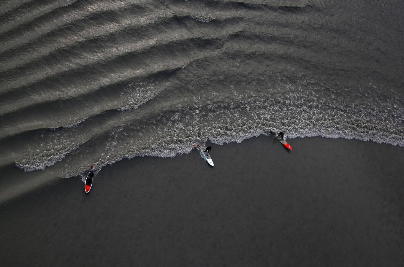 Un grupo de surfistas en Anchorage, Alaska.