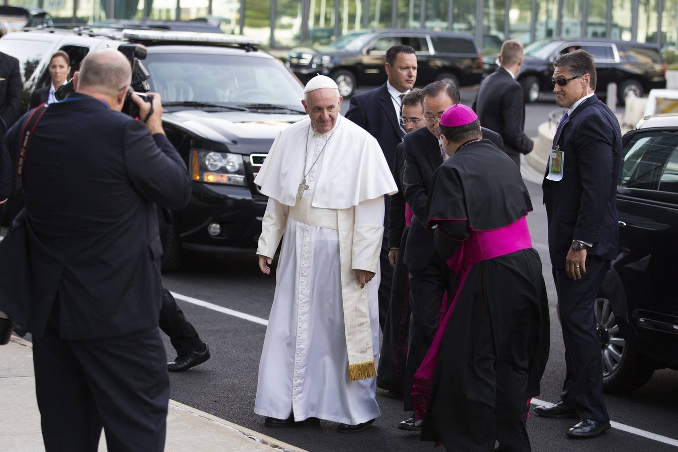 La histórica visita del Papa a las Naciones Unidas. El papa Francisco, a su llegada para ofrecer un discurso ante las Naciones Unidas en su sede en Nueva York.