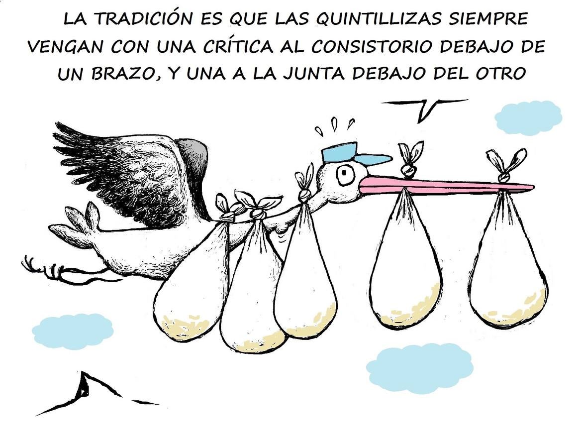 Esta quintilla apunta un final premonitorio. Al nacer ya está difunta si critico al consistorio o si hablo bien de la Junta.