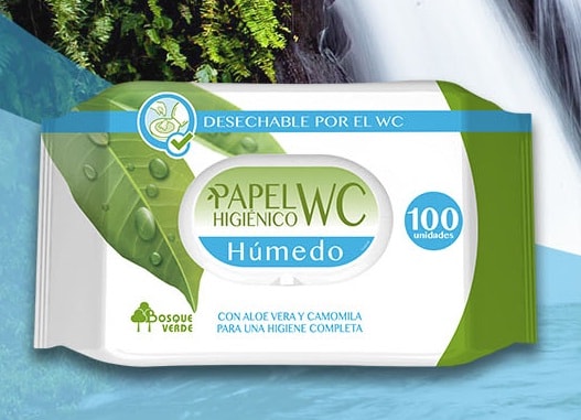 Bosque Verde Papel higienico humedo aloe vera y camomila (desechable por el  wc) Paquete 100 u