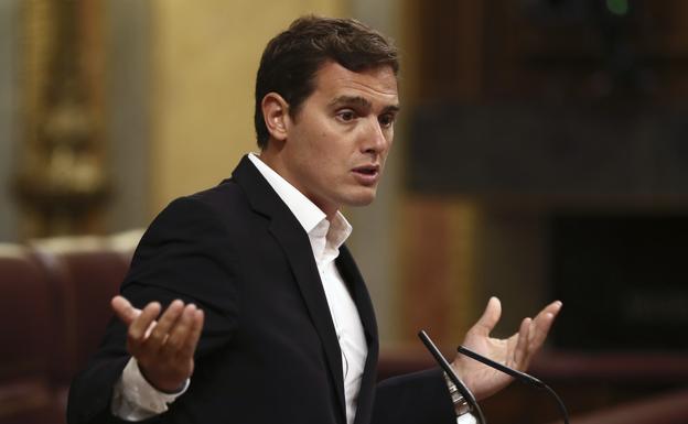 El presidente de Ciudadanos, Albert Rivera, hoy durante su intervención. 