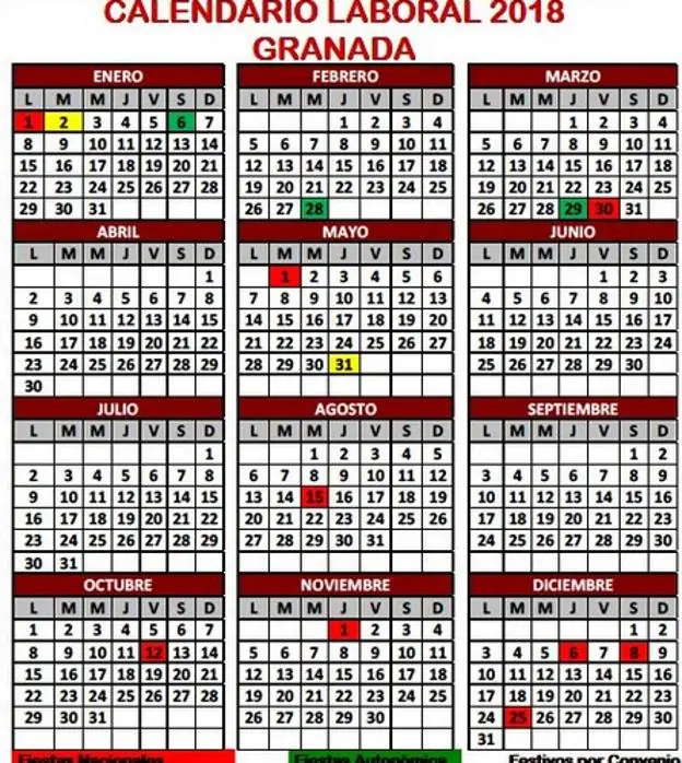 Calendario facilitado por UGT. 