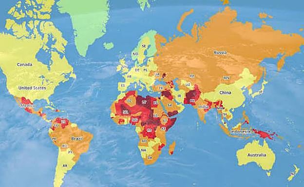 El mapa de los países más peligrosos para viajar