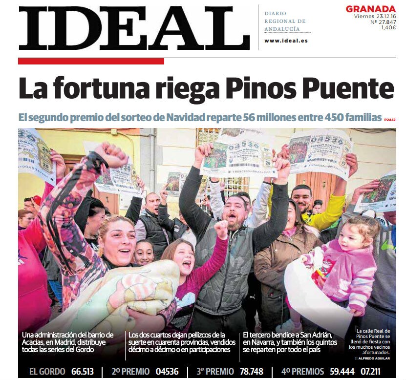2016, el año de Pinos Puente, en la portada de IDEAL del 23 de diciembre. 