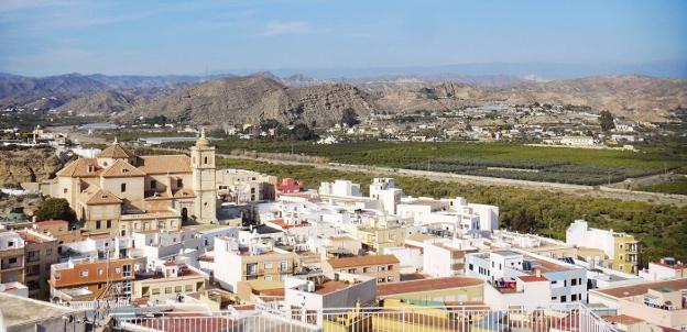 Vista de Gádor y sus vegas de naranjas.