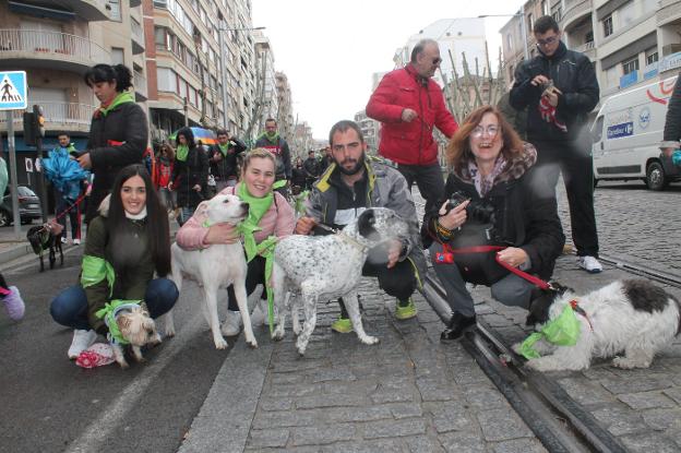 Participantes en el paseo pro adopción organizado por Pacma, ayer en Jaén.