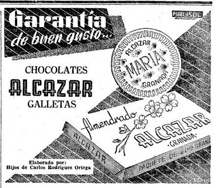 Publicidad de Chocolates Alcázar en Ideal en 1954. Archivo de Ideal