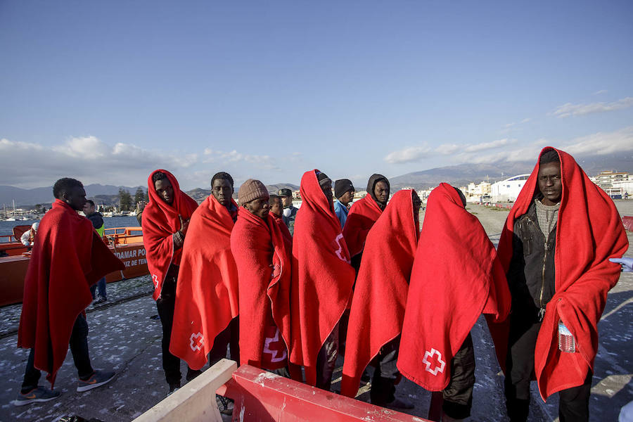 Los inmigrantes han sido atendidos por la Cruz Roja a su llegada al puerto granadino, donde les han dispensado una primera atención sanitaria y alimenticia.