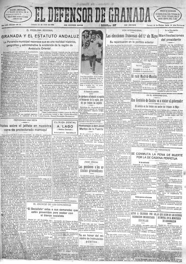 Recortes de prensa, de IDEAL y el 'Defensor de Granada' sobre la posición de Granada ante la Asamblea que se celebró en Córdoba en 1933 de la que surgió un anteproyecto de Estatuto de Andalucía