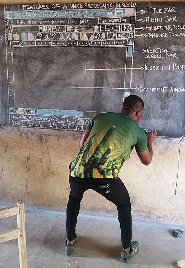 El profesor dibuja con detalle todo lo necesario para conocer la herramienta. 