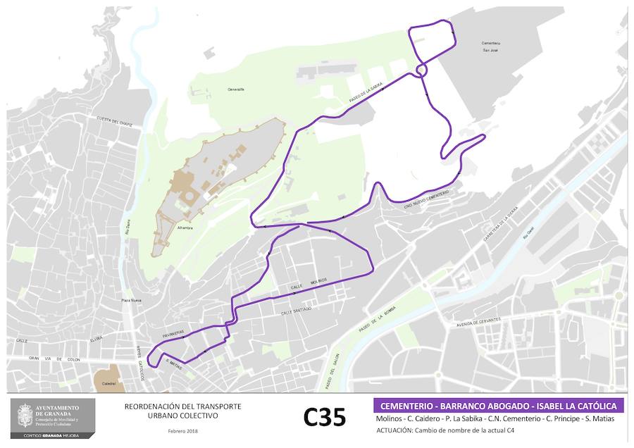 Estas son las 19 líneas que se verán afectadas o, incluso, creadas, con el nuevo mapa del transporte público en Granada. Los recorridos implicados corresponden a las líneas: N4, 3, 4, 5, 6, 11, 13, 21, C30, C31, C31, C33, C34, C35, N1, N3, S3, S0 y S2