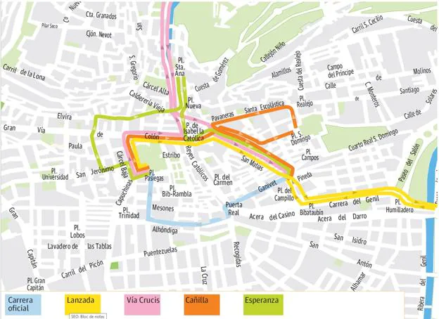 Guía de Martes Santo en Granada: mapa de horarios, itinerarios y recorridos de las procesiones