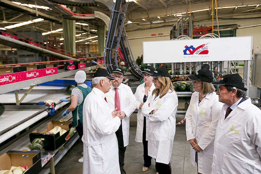 La presidenta de la Junta de Andalucía ha vuelto hoy a Granada tras un tiempo sin visitas para recorrer las instalaciones de la cooperativa El Grupo de Castell de Ferro