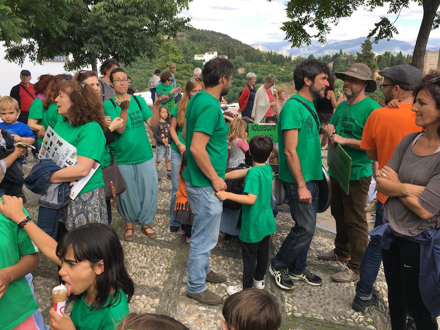 La Asociación de Madres y Padres del colegio Gómez Moreno se ha concentrado en el mirador de San Nicolás para reivindicar que el comedor siga siendo autogestionado