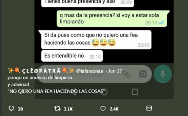 «No quiero a una fea limpiando»: la respuesta a una oferta de trabajo que indigna a España