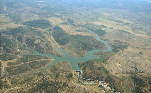 Vista aérea del embalse del Dañador, en Montizón.