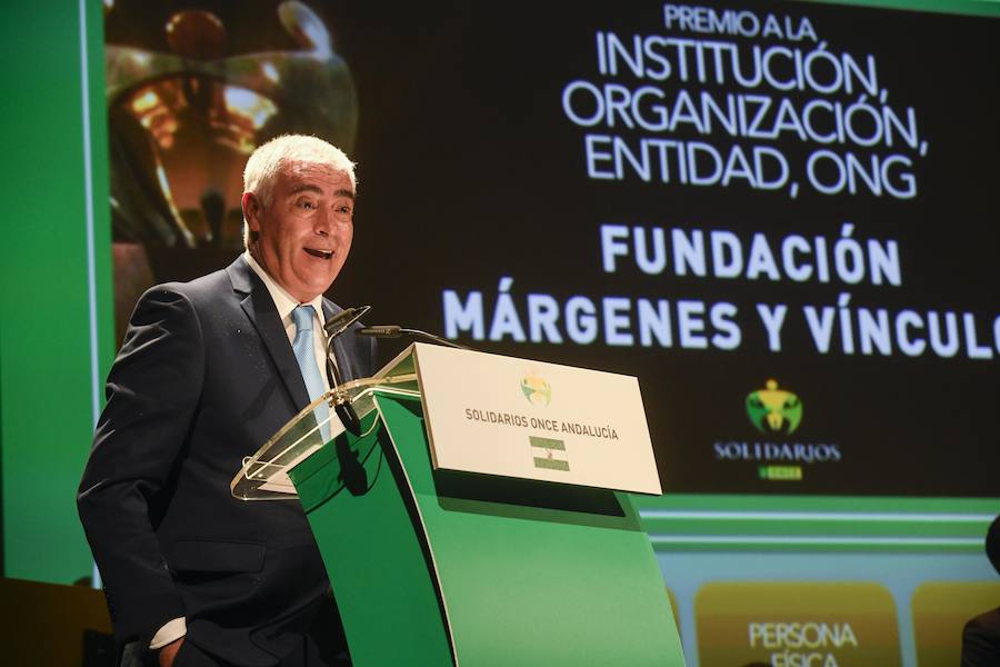 Granada acogió este martes por primera vez la gala de entrega de los Premios Solidarios ONCE, la máxima distinción institucional que otorga la Organización Nacional de Ciegos Españoles en Andalucía a iniciativa de su consejo territorial